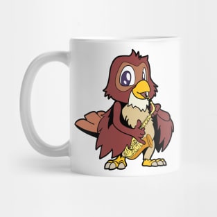 Cartoon owl playing saxophone Mug